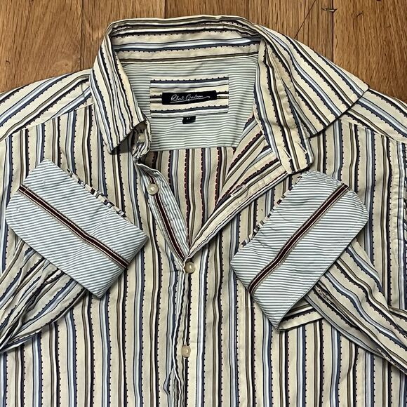 Robert Graham Button Down Shirt Mens Medium Flip Cuffs Striped Multicolor - Picture 1 of 10